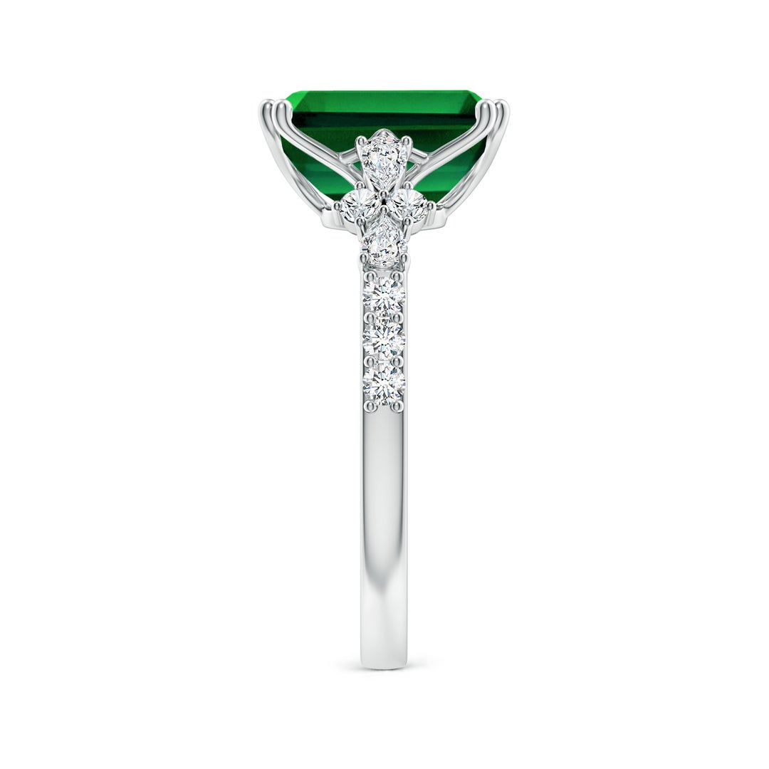 10x8mm Labgrown Lab-Grown Emerald-Cut Emerald Side Stone Engagement Ring with Accents in White Gold - side 4