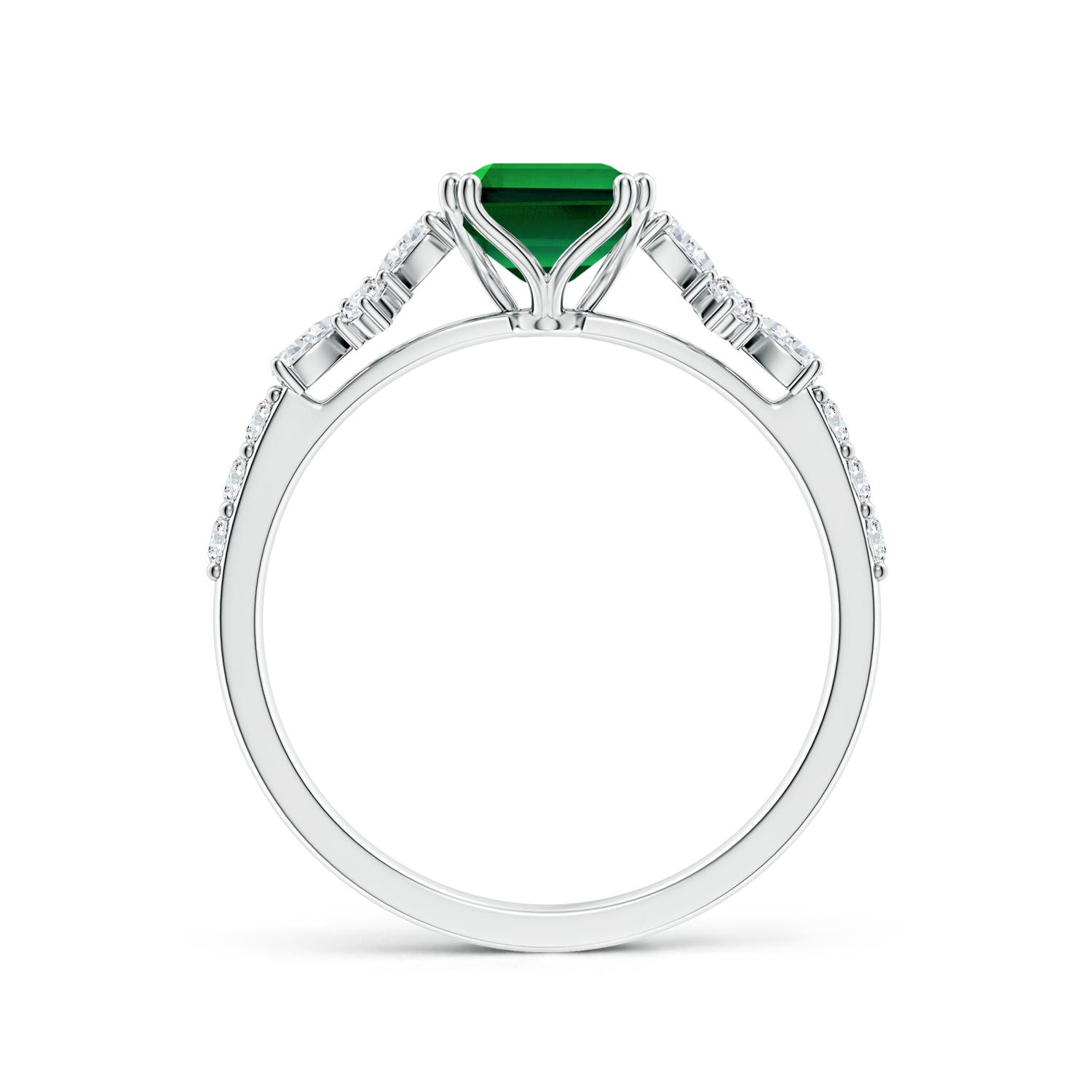 8x6mm Labgrown Lab-Grown Emerald-Cut Emerald Side Stone Engagement Ring with Accents in White Gold - side 3