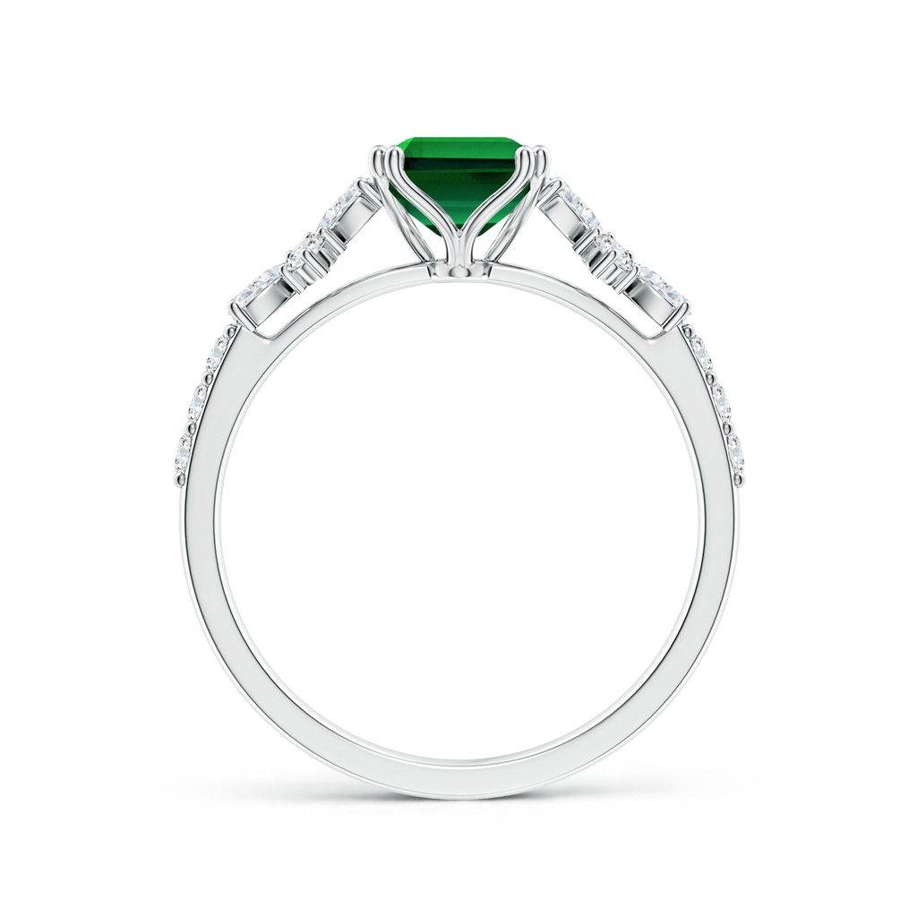 8x6mm Labgrown Lab-Grown Emerald-Cut Emerald Side Stone Engagement Ring with Accents in White Gold - side 199