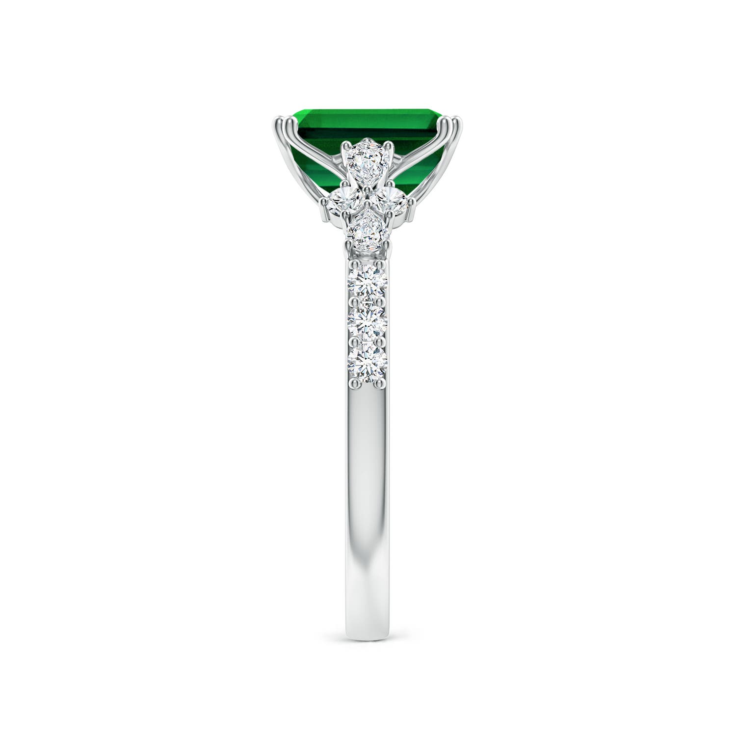 8x6mm Labgrown Lab-Grown Emerald-Cut Emerald Side Stone Engagement Ring with Accents in White Gold - side 4