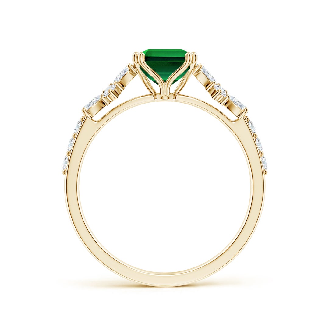 8x6mm Labgrown Lab-Grown Emerald-Cut Emerald Side Stone Engagement Ring with Accents in Yellow Gold - side 3