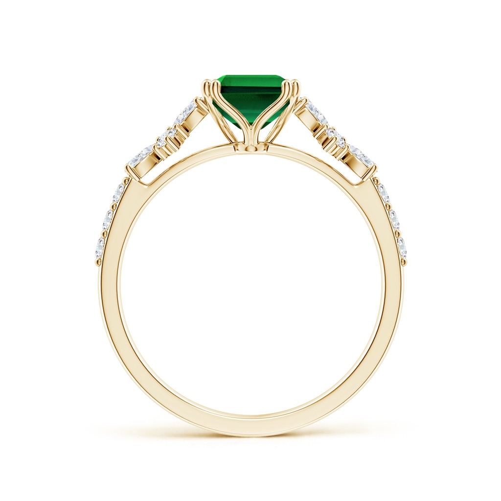 8x6mm Labgrown Lab-Grown Emerald-Cut Emerald Side Stone Engagement Ring with Accents in Yellow Gold - side 199