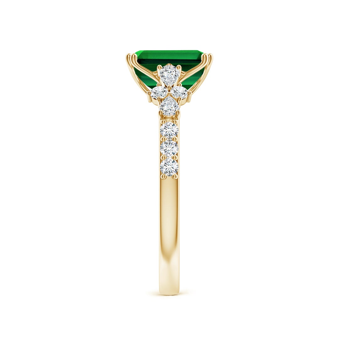 8x6mm Labgrown Lab-Grown Emerald-Cut Emerald Side Stone Engagement Ring with Accents in Yellow Gold - side 4