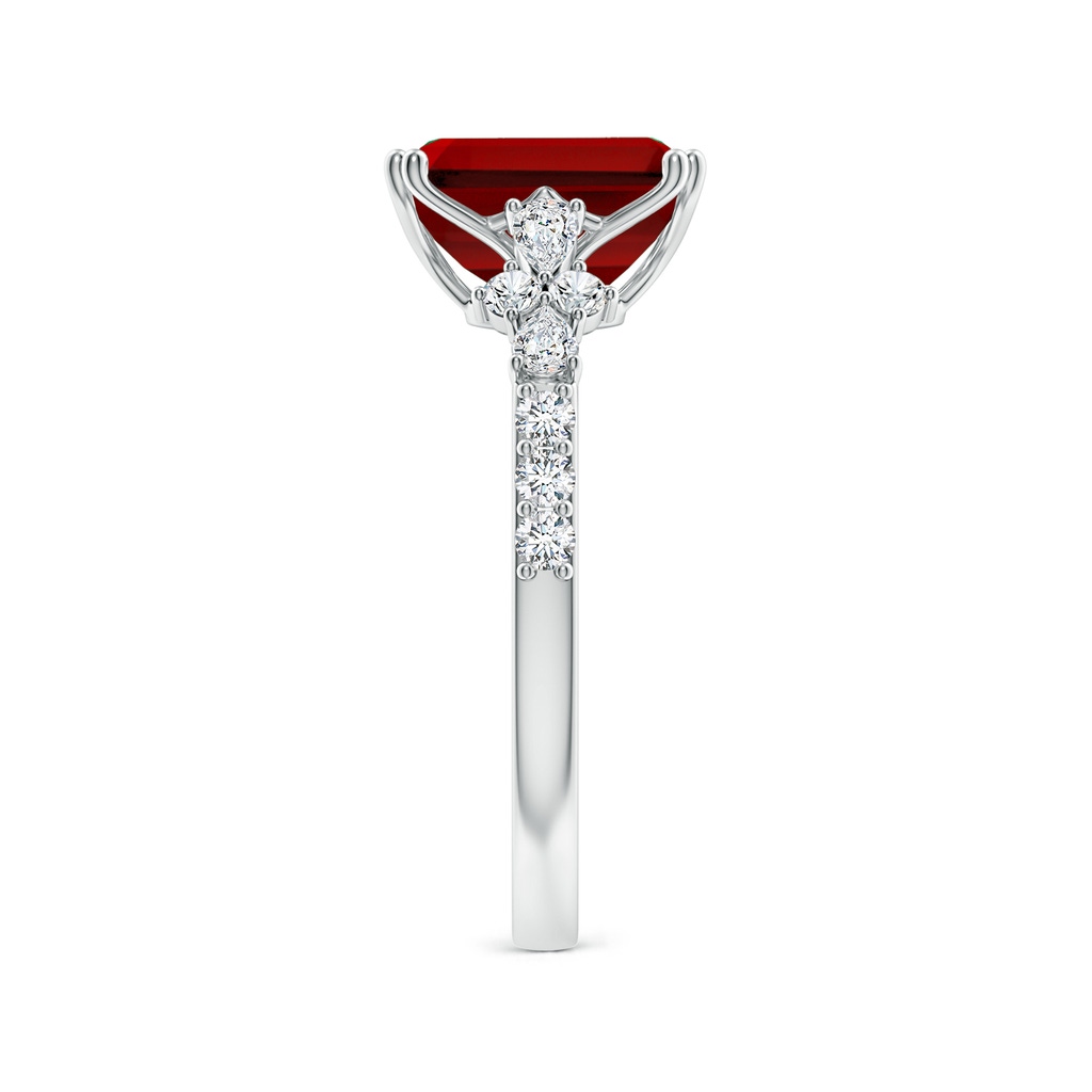 9x7mm Labgrown Lab-Grown Cushion Rectangular Ruby Side Stone Engagement Ring with Accents in White Gold Side 299