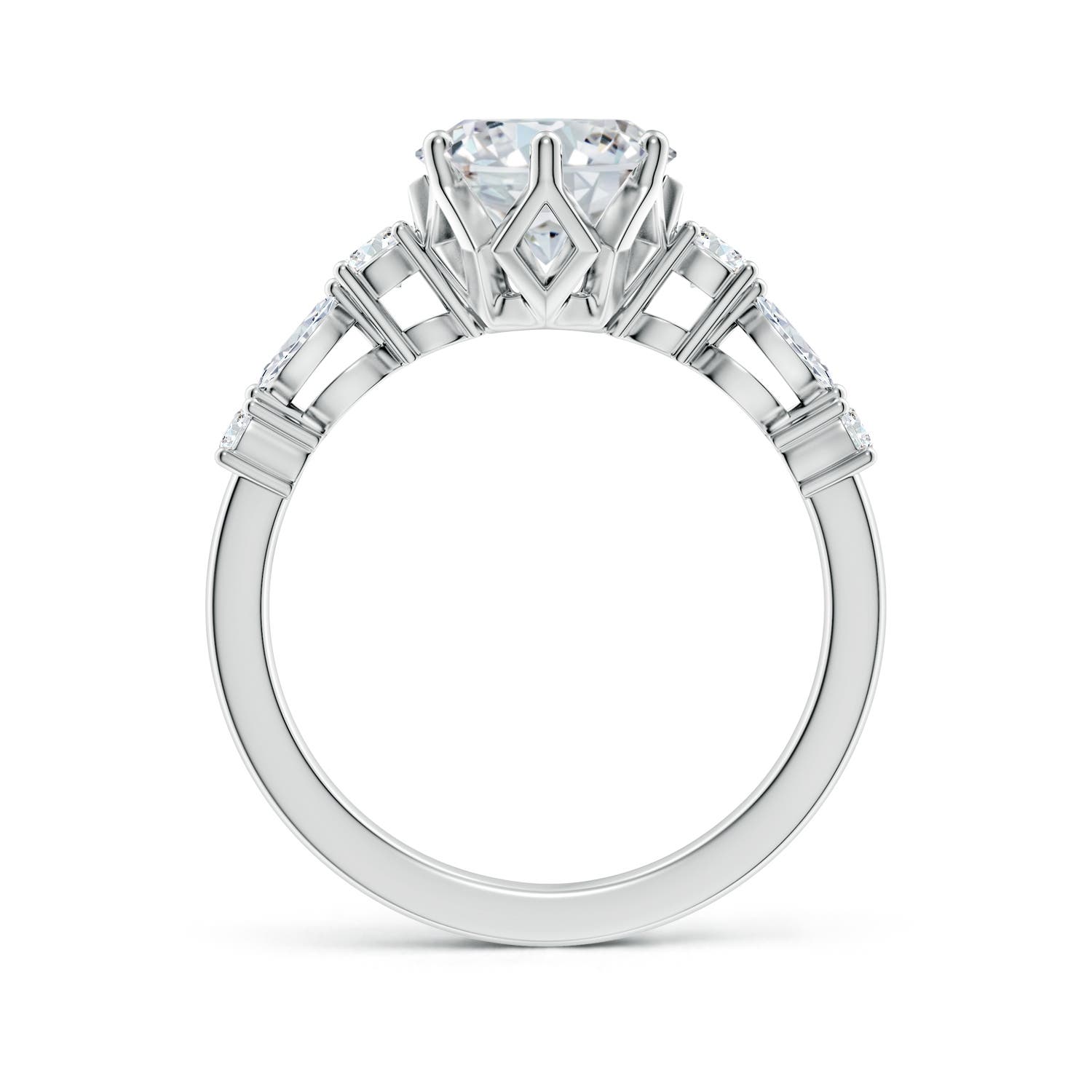 10x8mm FGVS Lab-Grown Classic Oval Diamond Side Stone Engagement Ring in 18K White Gold