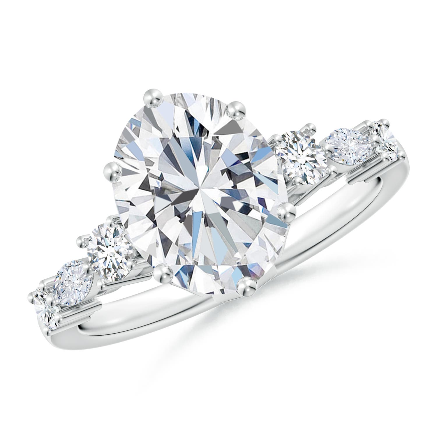 10x8mm FGVS Lab-Grown Classic Oval Diamond Side Stone Engagement Ring in P950 Platinum