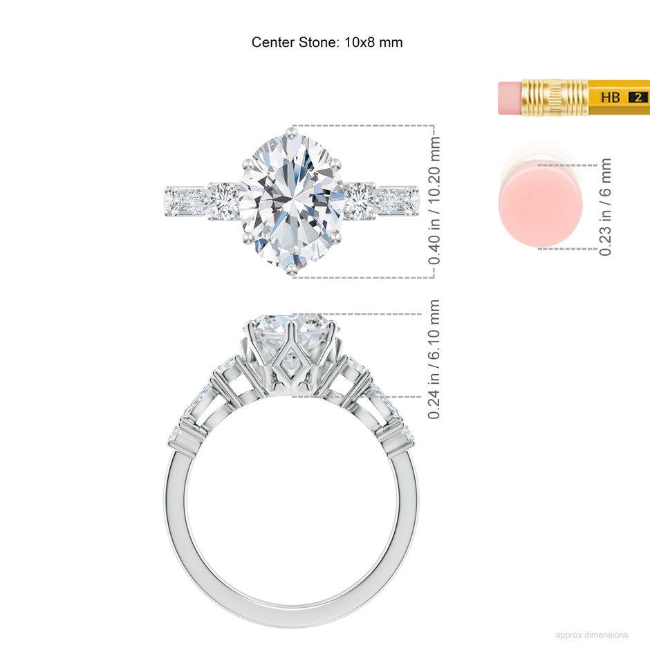10x8mm FGVS Lab-Grown Classic Oval Diamond Side Stone Engagement Ring in P950 Platinum ruler