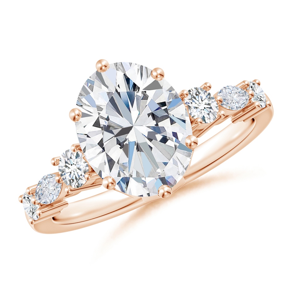 10x8mm FGVS Lab-Grown Classic Oval Diamond Side Stone Engagement Ring in Rose Gold 