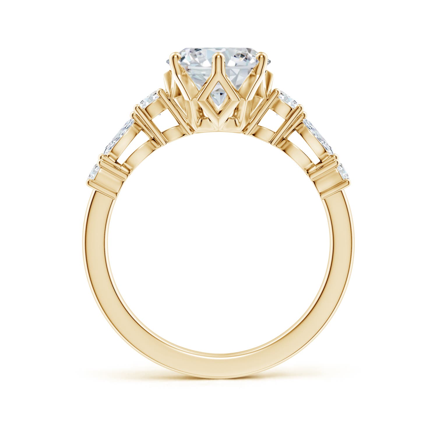 10x8mm FGVS Lab-Grown Classic Oval Diamond Side Stone Engagement Ring in Yellow Gold