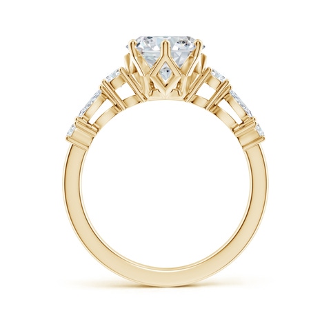 10x8mm FGVS Lab-Grown Classic Oval Diamond Side Stone Engagement Ring in Yellow Gold