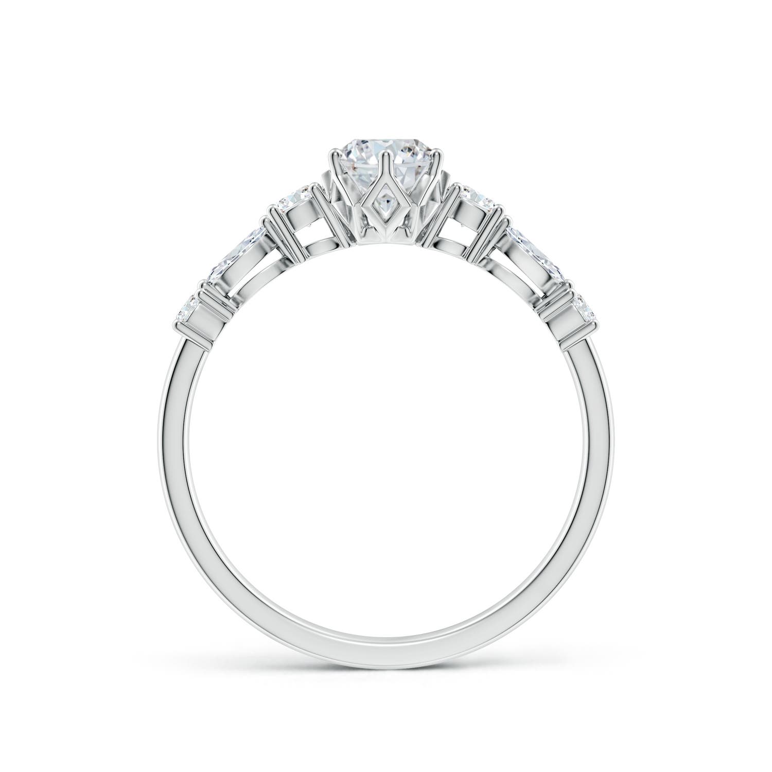 7x5mm FGVS Lab-Grown Classic Oval Diamond Side Stone Engagement Ring in 18K White Gold