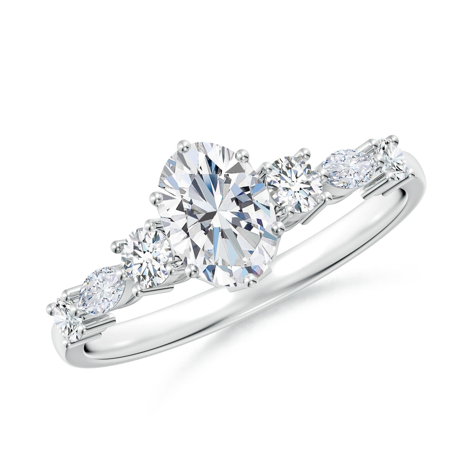 7x5mm FGVS Lab-Grown Classic Oval Diamond Side Stone Engagement Ring in White Gold