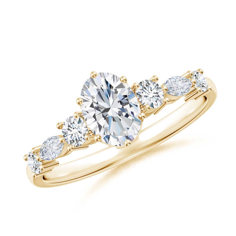 7x5mm FGVS Lab-Grown Classic Oval Diamond Side Stone Engagement Ring in Yellow Gold 
