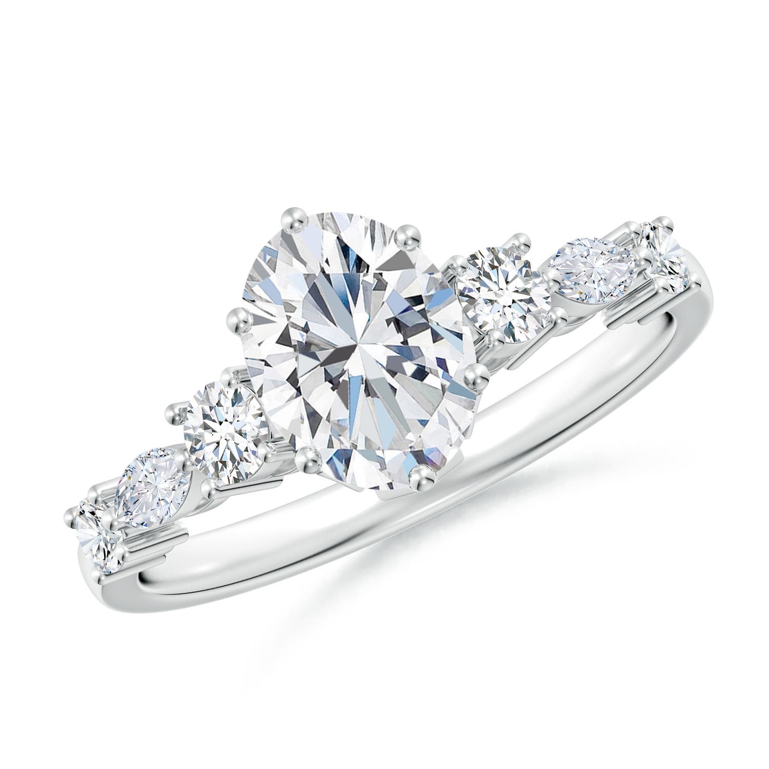 8x6mm FGVS Lab-Grown Classic Oval Diamond Side Stone Engagement Ring in P950 Platinum
