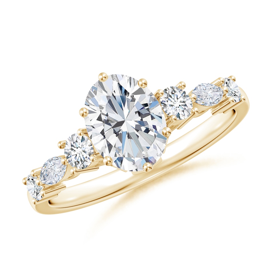 8x6mm FGVS Lab-Grown Classic Oval Diamond Side Stone Engagement Ring in Yellow Gold 