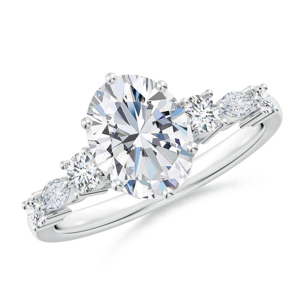 9x7mm FGVS Lab-Grown Classic Oval Diamond Side Stone Engagement Ring in White Gold