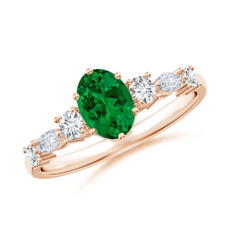 7x5mm Labgrown Lab-Grown Classic Oval Emerald Side Stone Engagement Ring in Rose Gold