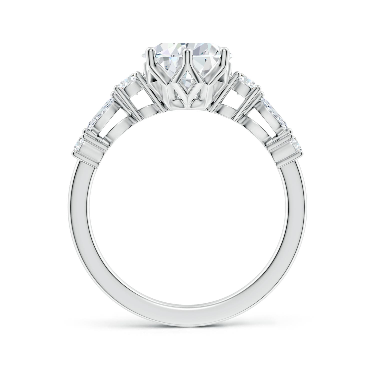 10x8mm FGVS Lab-Grown Classic Pear Diamond Side Stone Engagement Ring in 18K White Gold