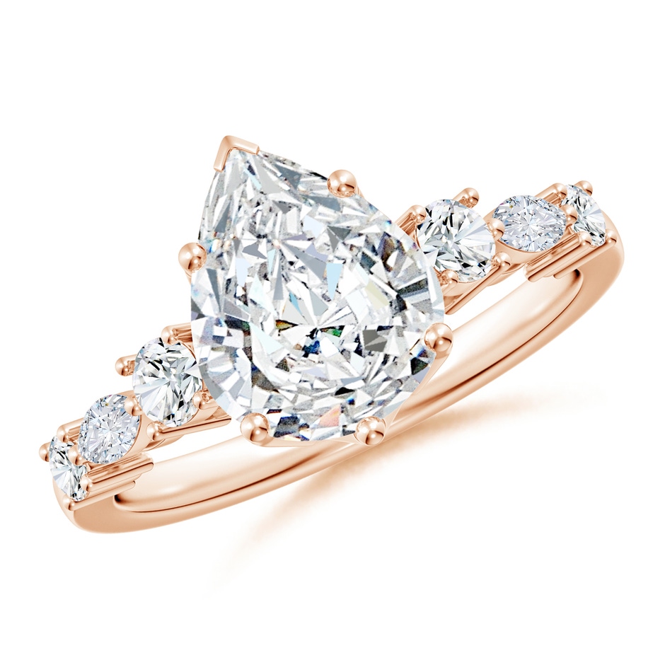 10x8mm FGVS Lab-Grown Classic Pear Diamond Side Stone Engagement Ring in Rose Gold 
