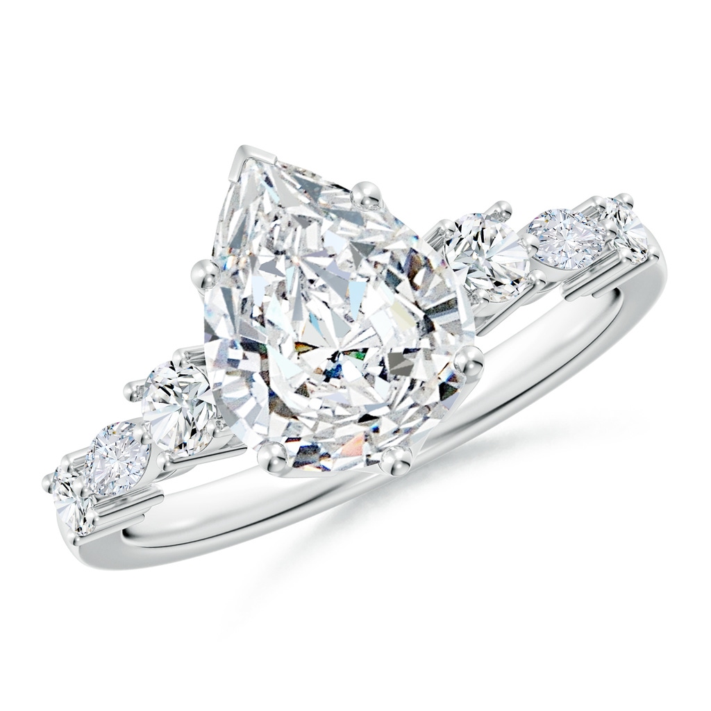 10x8mm FGVS Lab-Grown Classic Pear Diamond Side Stone Engagement Ring in White Gold