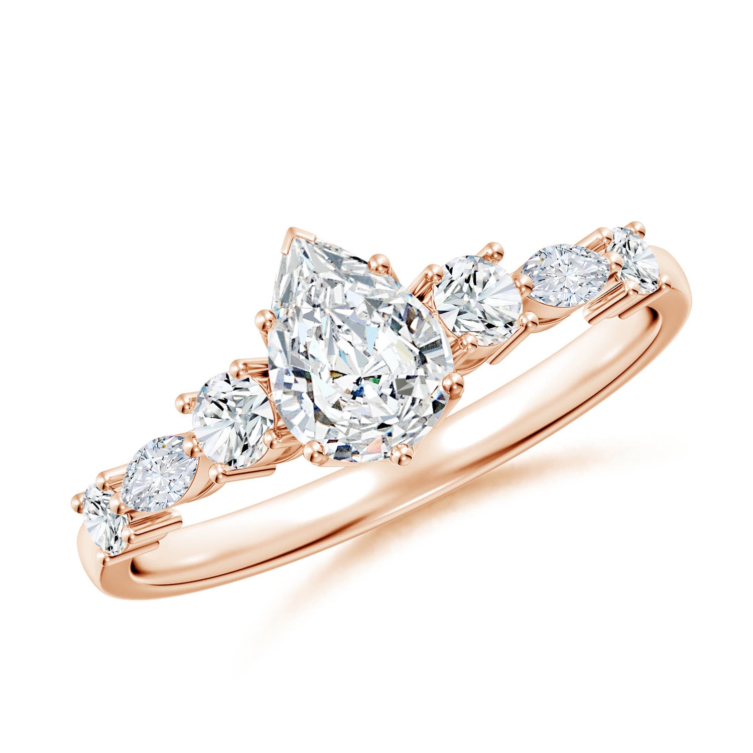 7x5mm FGVS Lab-Grown Classic Pear Diamond Side Stone Engagement Ring in 18CT Rose Gold