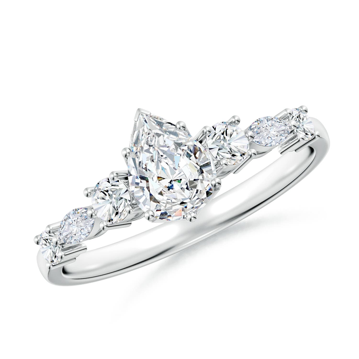 7x5mm FGVS Lab-Grown Classic Pear Diamond Side Stone Engagement Ring in P950 Platinum