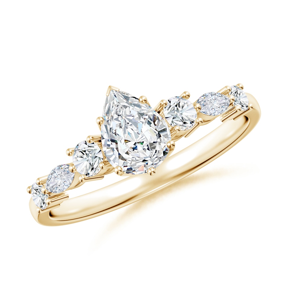 7x5mm FGVS Lab-Grown Classic Pear Diamond Side Stone Engagement Ring in Yellow Gold 