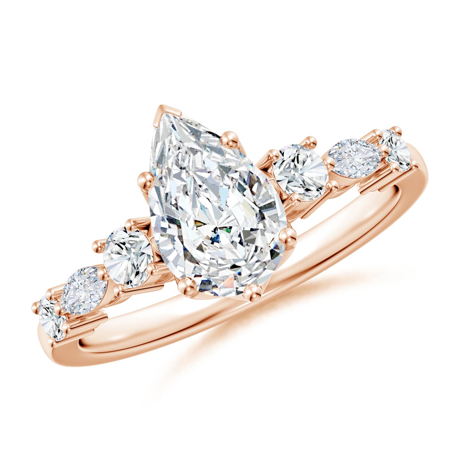9.5x6mm FGVS Lab-Grown Classic Pear Diamond Side Stone Engagement Ring in Rose Gold