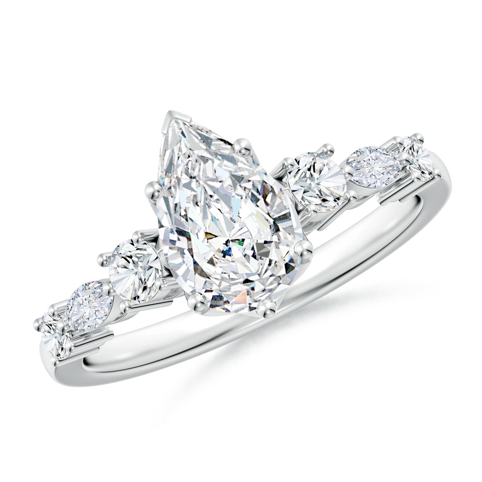 9.5x6mm FGVS Lab-Grown Classic Pear Diamond Side Stone Engagement Ring in White Gold 