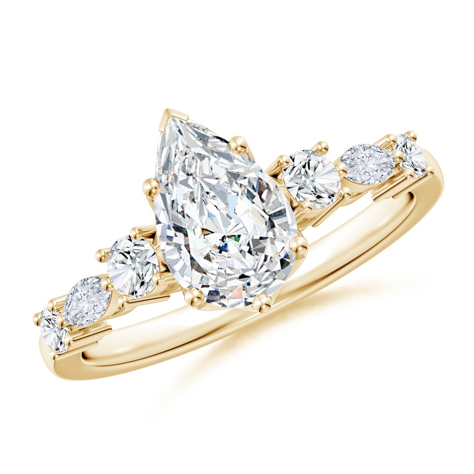 9.5x6mm FGVS Lab-Grown Classic Pear Diamond Side Stone Engagement Ring in Yellow Gold 