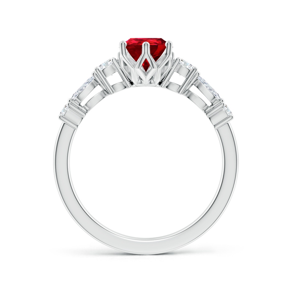 9x7mm Labgrown Lab-Grown Classic Pear Ruby Side Stone Engagement Ring in 18K White Gold side 199