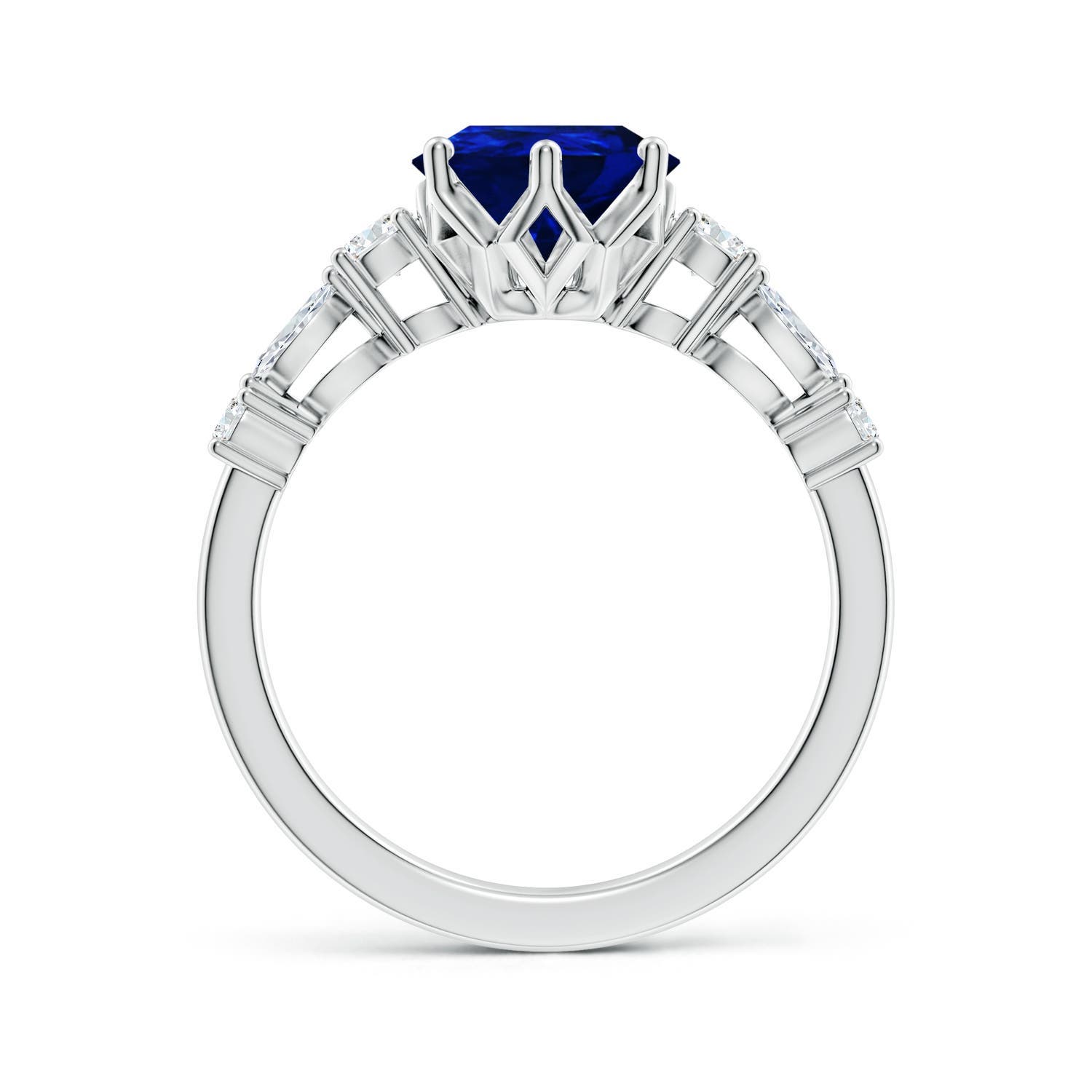 10x8mm Labgrown Lab-Grown Classic Pear Blue Sapphire Side Stone Engagement Ring in 18K White Gold