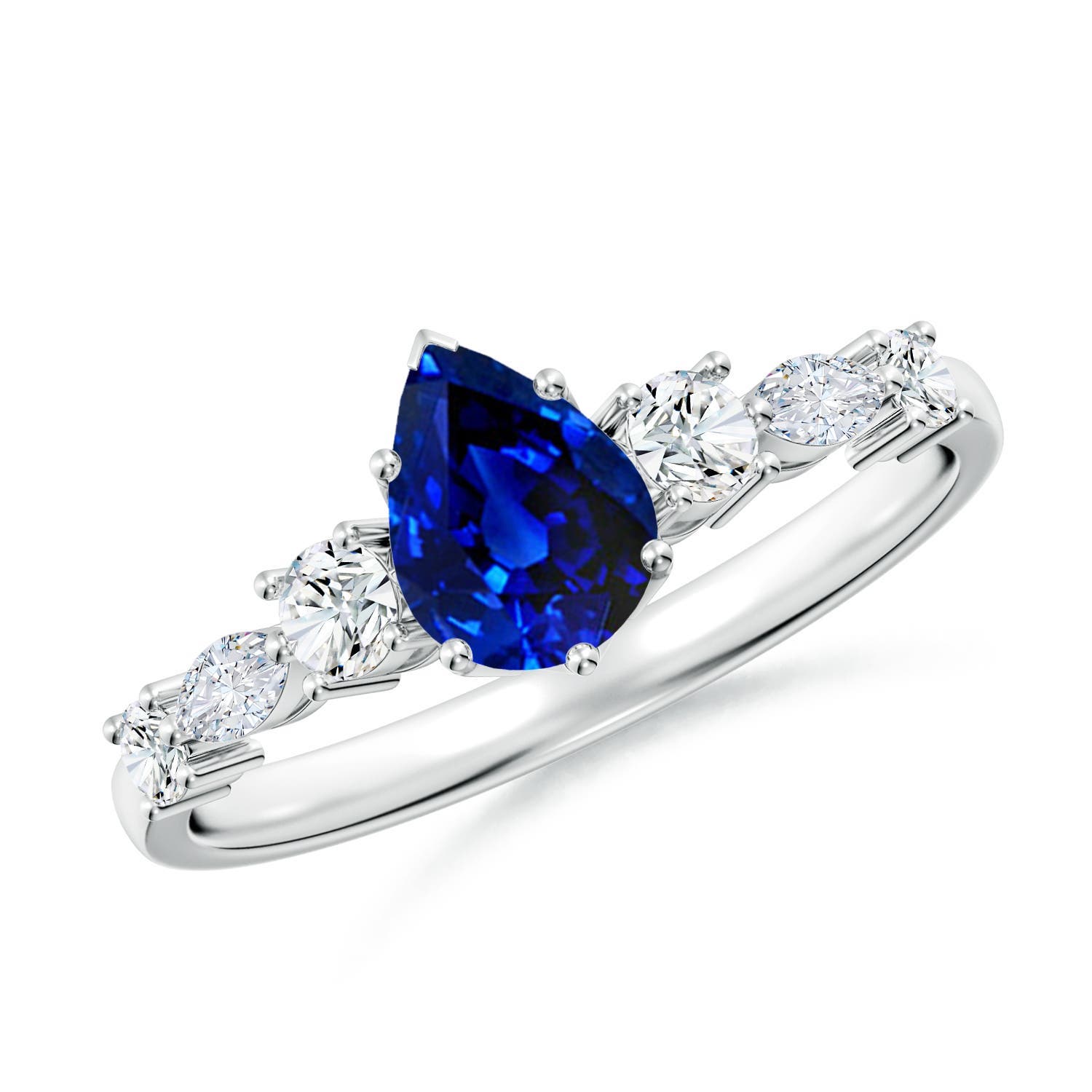 7x5mm Labgrown Lab-Grown Classic Pear Blue Sapphire Side Stone Engagement Ring in P950 Platinum