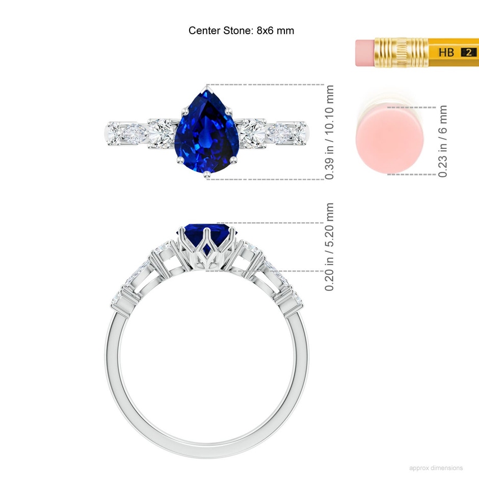 8x6mm Labgrown Lab-Grown Classic Pear Blue Sapphire Side Stone Engagement Ring in White Gold ruler