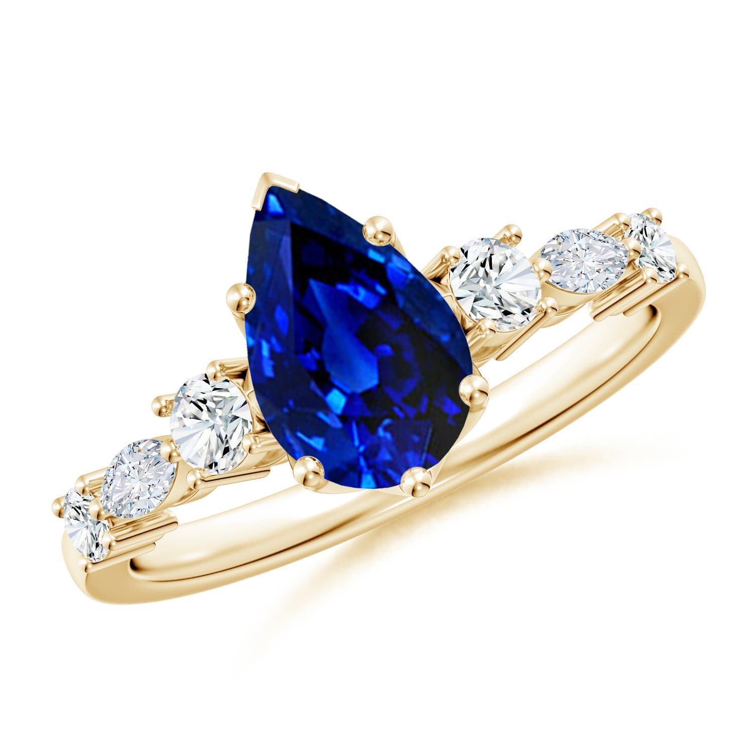 9x7mm Labgrown Lab-Grown Classic Pear Blue Sapphire Side Stone Engagement Ring in 18CT Yellow Gold