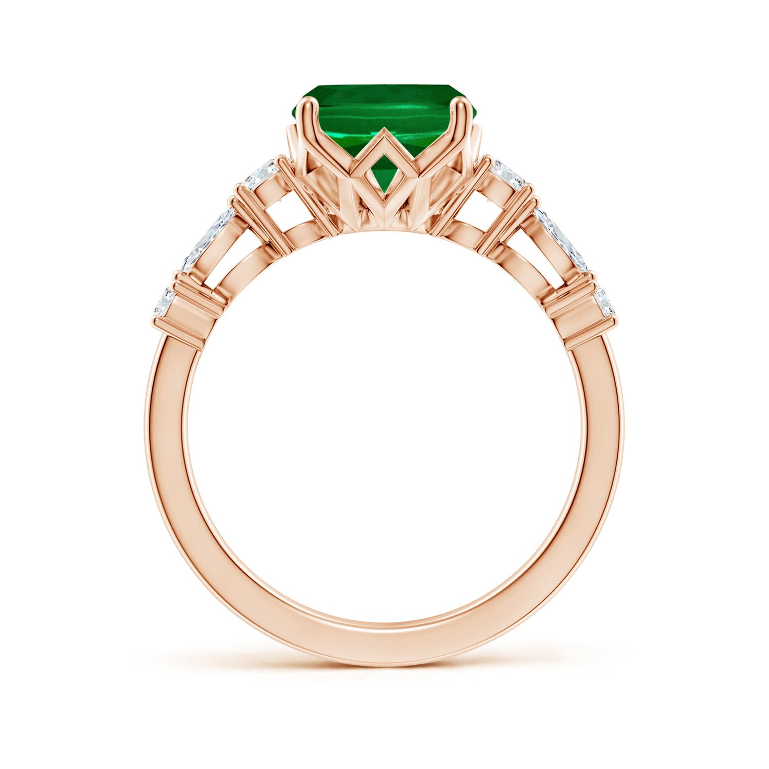 10x8mm Labgrown Lab-Grown Classic Cushion Rectangular Emerald Side Stone Engagement Ring in 18K Rose Gold