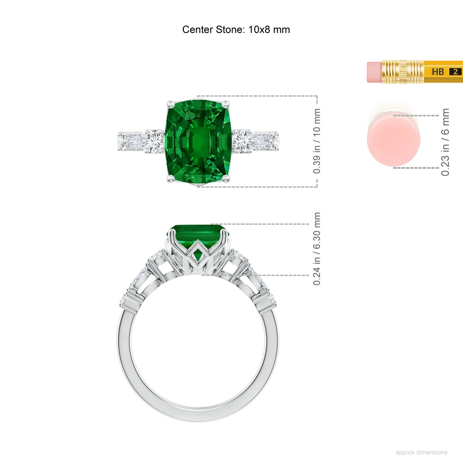 10x8mm Labgrown Lab-Grown Classic Cushion Rectangular Emerald Side Stone Engagement Ring in White Gold ruler