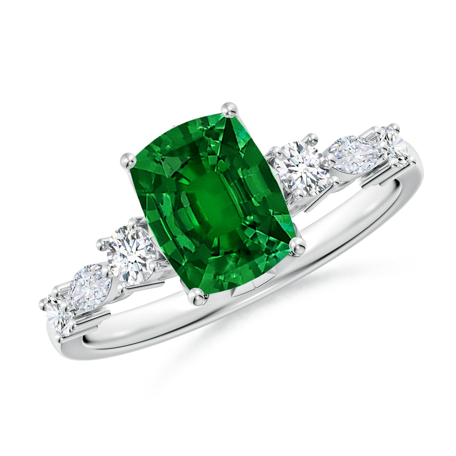 8x6mm Labgrown Lab-Grown Classic Cushion Rectangular Emerald Side Stone Engagement Ring in 9K White Gold 