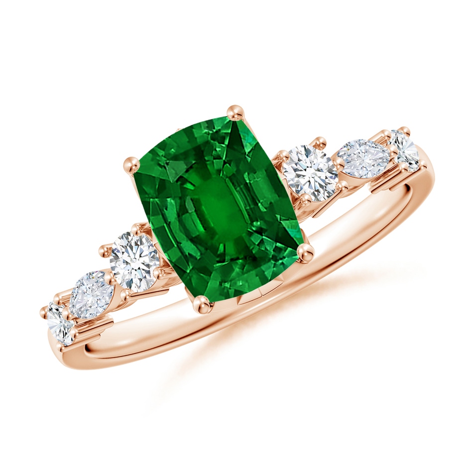 8x6mm Labgrown Lab-Grown Classic Cushion Rectangular Emerald Side Stone Engagement Ring in Rose Gold 