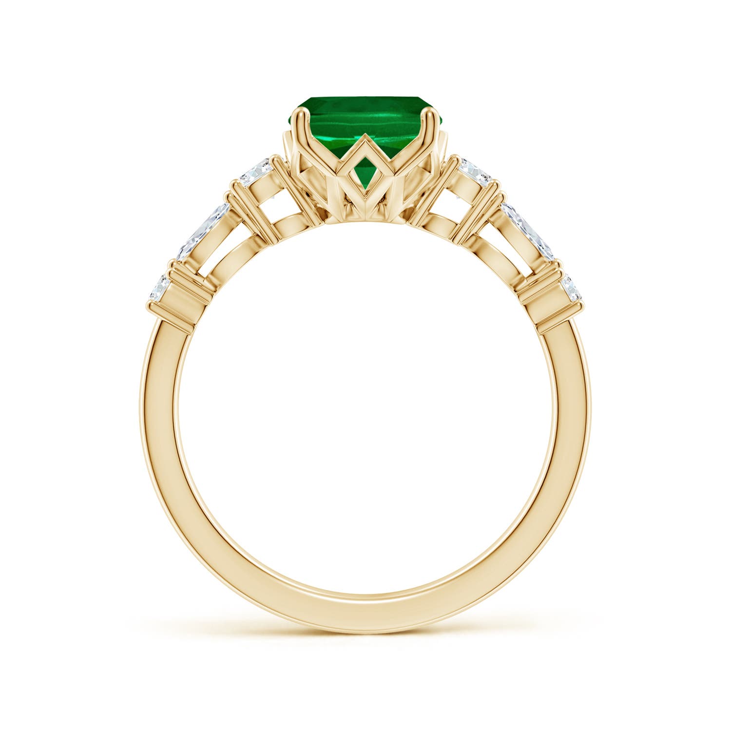 9x7mm Labgrown Lab-Grown Classic Cushion Rectangular Emerald Side Stone Engagement Ring in Yellow Gold - side 4