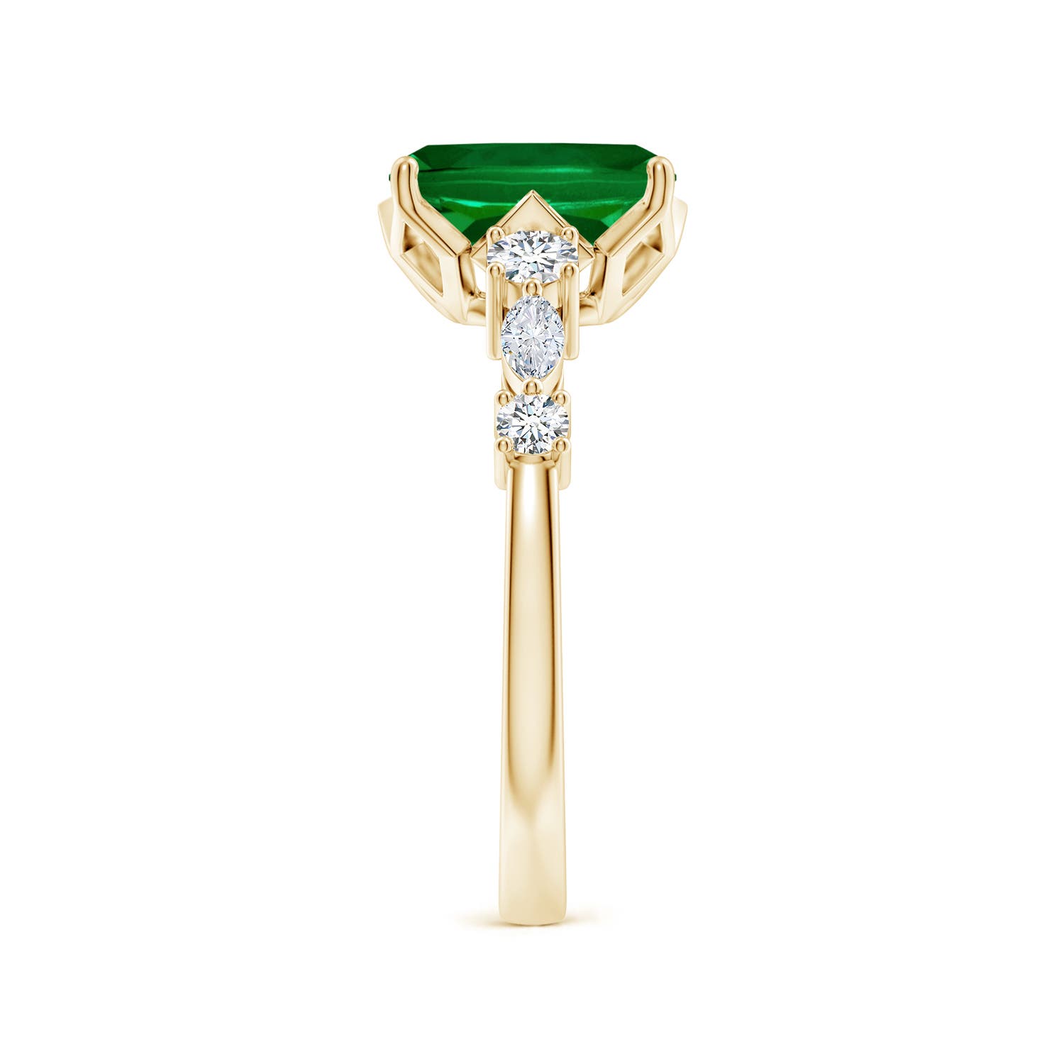 9x7mm Labgrown Lab-Grown Classic Cushion Rectangular Emerald Side Stone Engagement Ring in Yellow Gold - side 5