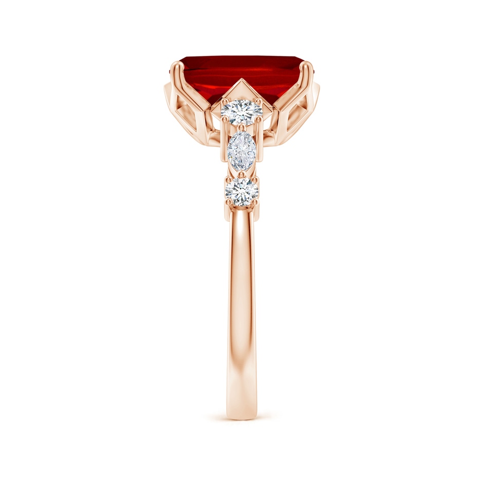10x8mm Labgrown Lab-Grown Classic Cushion Rectangular Ruby Side Stone Engagement Ring in 18K Rose Gold side 299