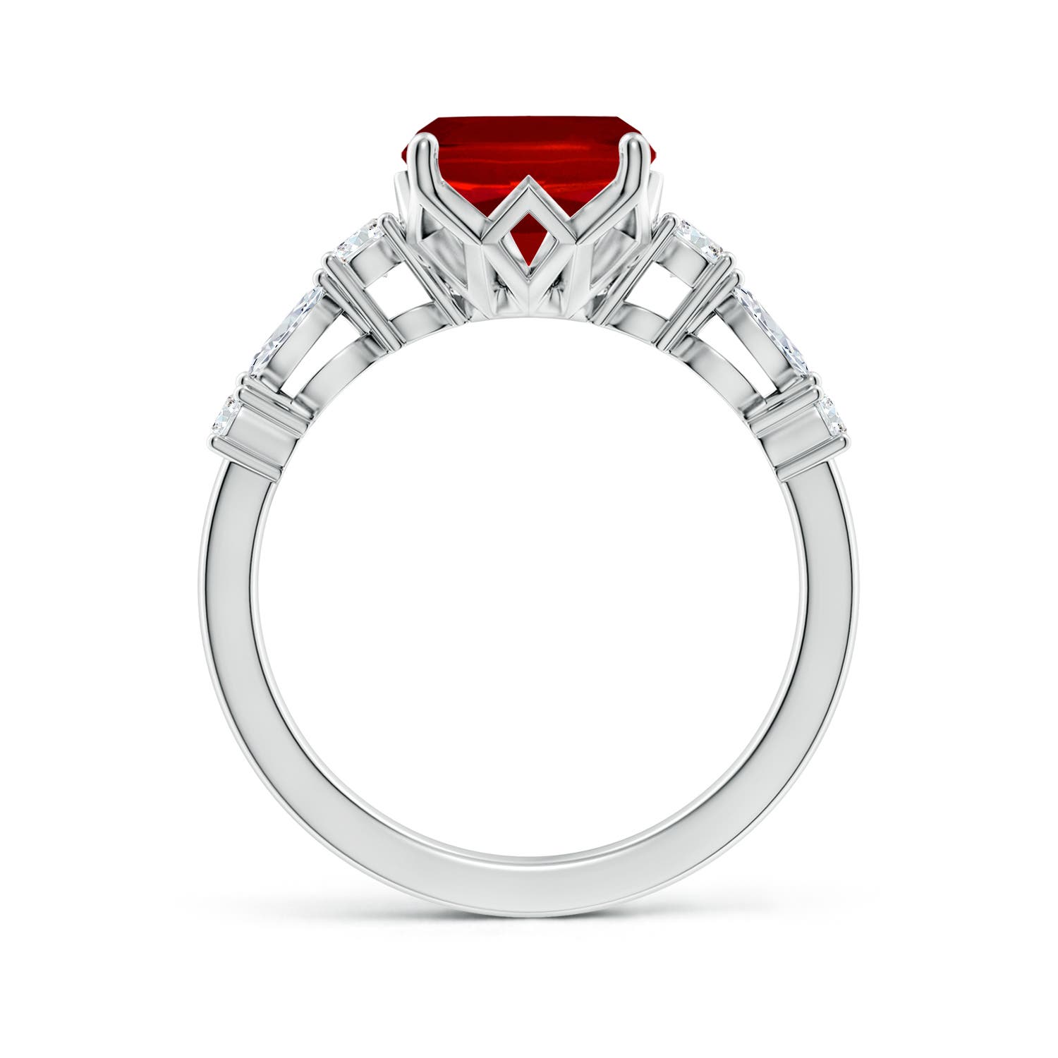 10x8mm Labgrown Lab-Grown Classic Cushion Rectangular Ruby Side Stone Engagement Ring in 18K White Gold