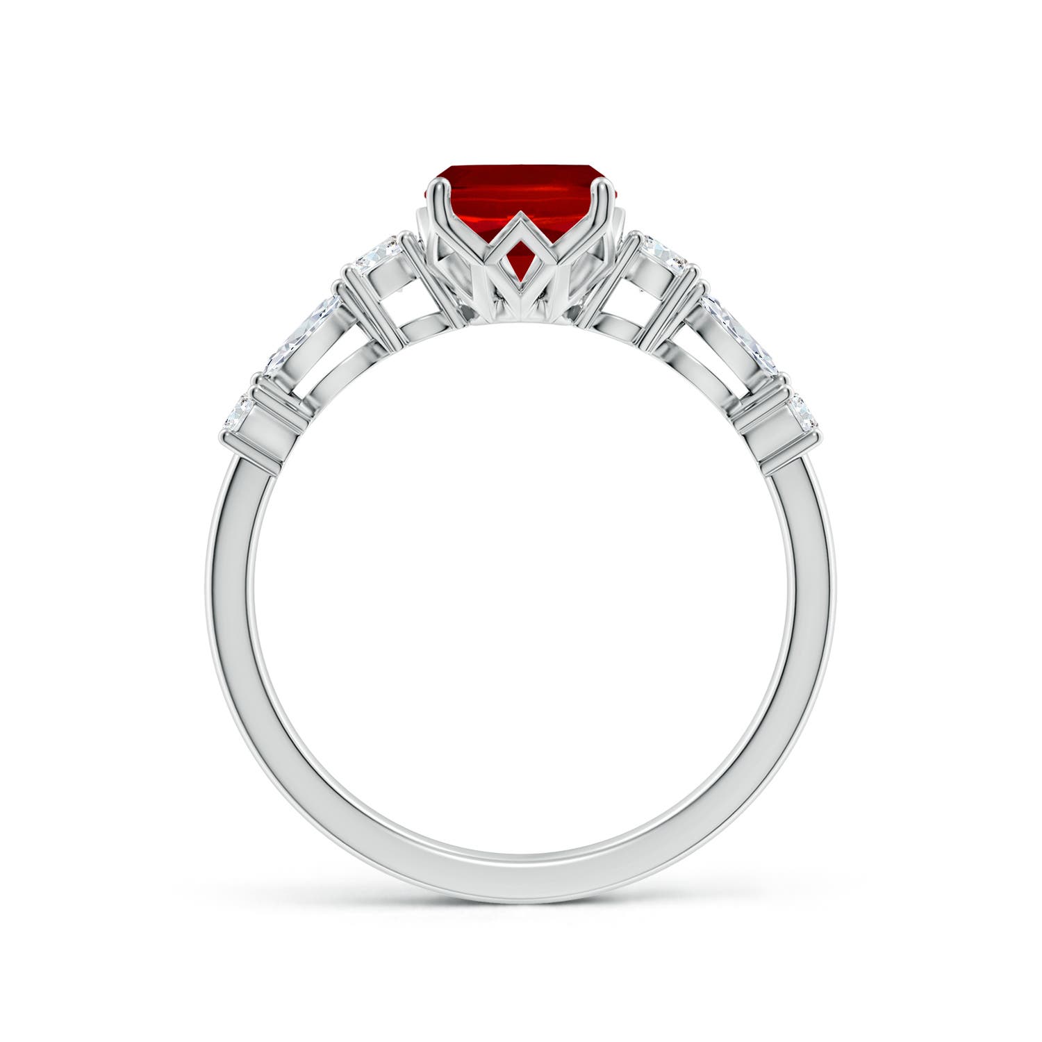 8x6mm Labgrown Lab-Grown Classic Cushion Rectangular Ruby Side Stone Engagement Ring in 18K White Gold