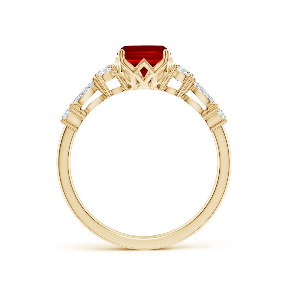 8x6mm Labgrown Lab-Grown Classic Cushion Rectangular Ruby Side Stone Engagement Ring in 18K Yellow Gold side 199