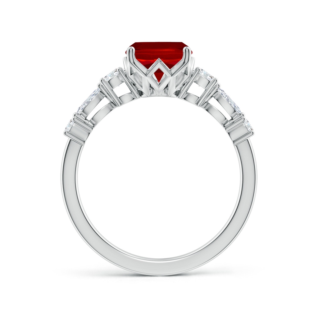 9x7mm Labgrown Lab-Grown Classic Cushion Rectangular Ruby Side Stone Engagement Ring in 18K White Gold - side 199
