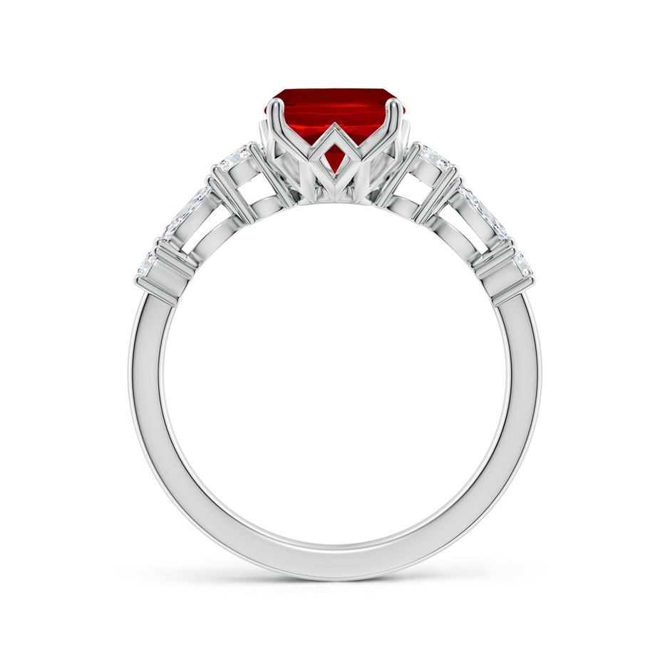 9x7mm Labgrown Lab-Grown Classic Cushion Rectangular Ruby Side Stone Engagement Ring in 18K White Gold side 199