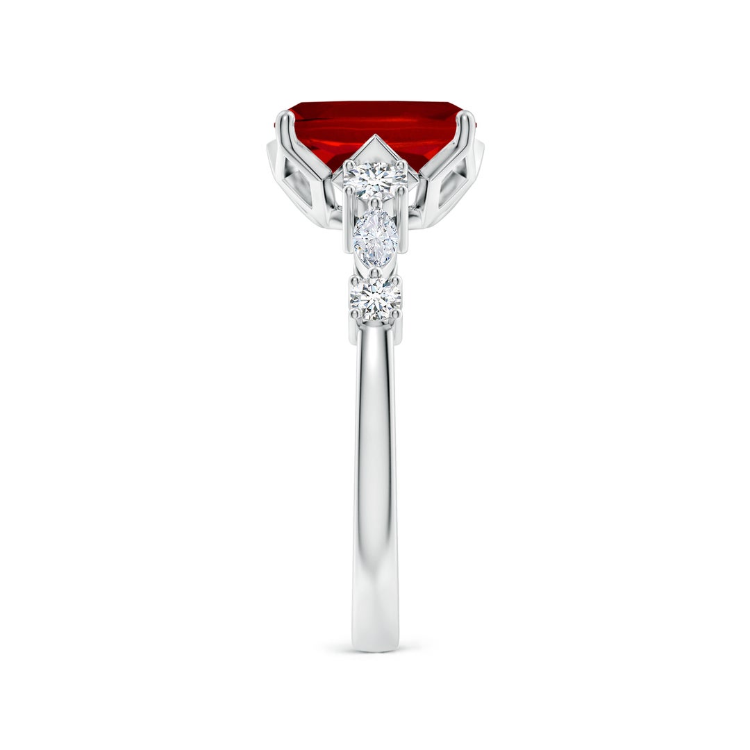 Side Part Ruby Lab-Grown Classic Cushion Rectangular Ruby Side Stone Engagement Ring
