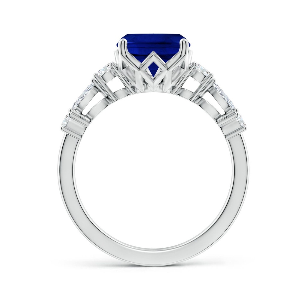 10x8mm Labgrown Lab-Grown Classic Cushion Rectangular Blue Sapphire Side Stone Engagement Ring in 18K White Gold - side 199