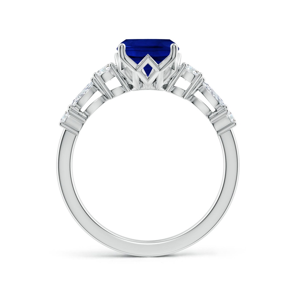 9x7mm Labgrown Lab-Grown Classic Cushion Rectangular Blue Sapphire Side Stone Engagement Ring in White Gold - side 199